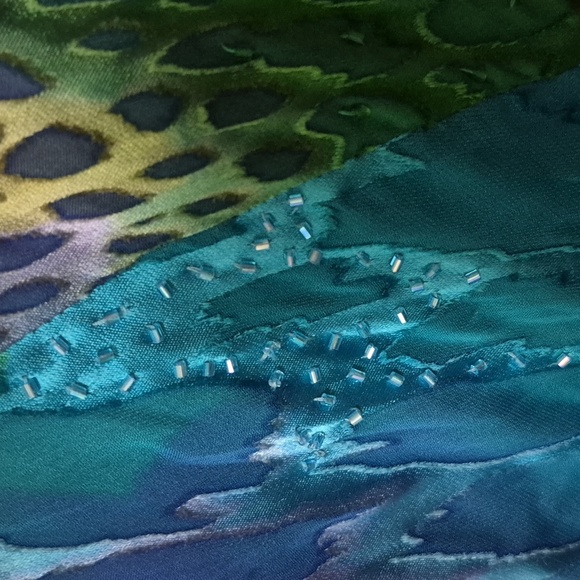 Vintage Camila Elbaz Multicolor Whimsy Fairy Spaghetti Strap Silk Dress, Size M - Picture 8 of 11